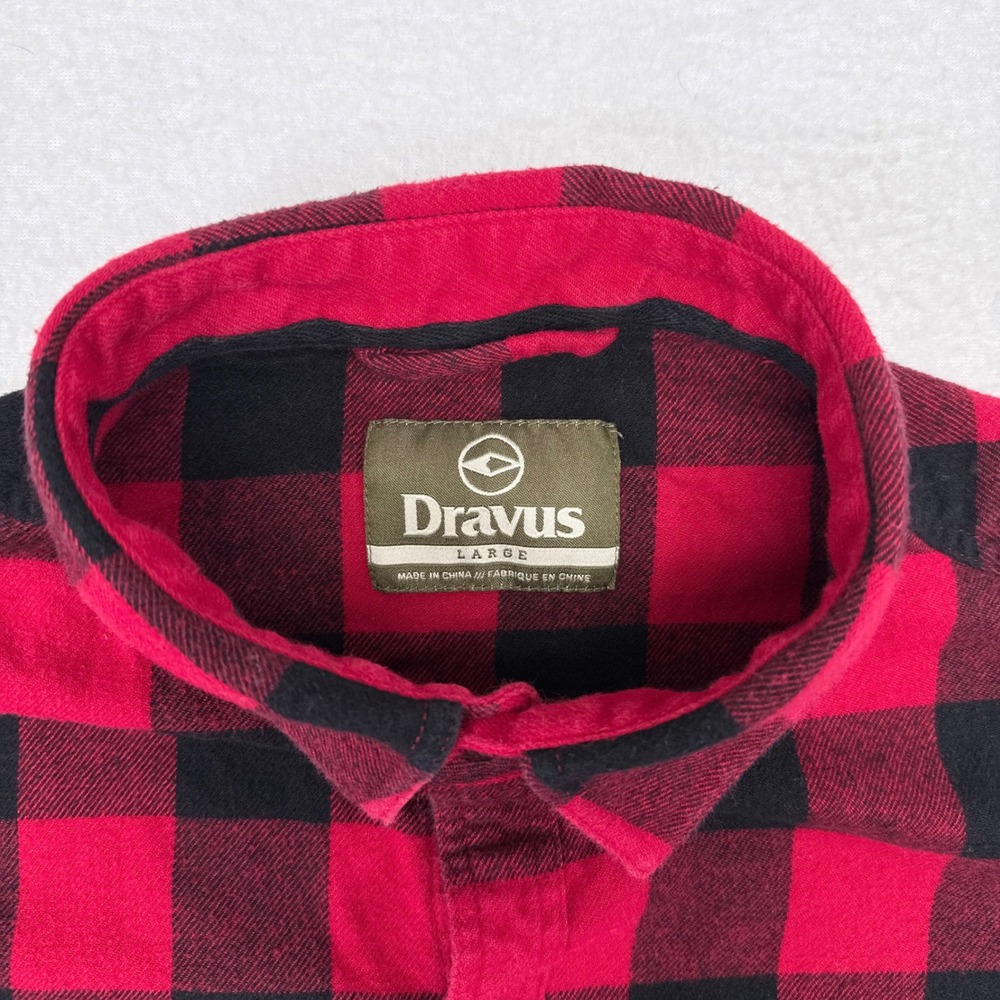 Dravus Flannel Shirt Mens Size Large Red Black Buffalo Plaid Button Up Workwear - Picture 6 of 10